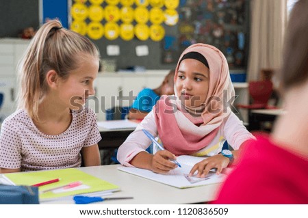 Similar – Image, Stock Photo group of multiethnic girls taking a selfie with smartphone