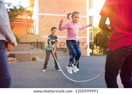 Similar – Image, Stock Photo Child jumping on playground