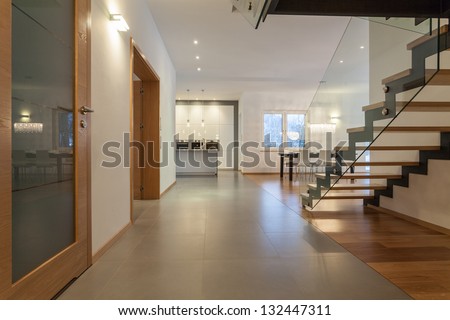 Similar – Image, Stock Photo Stairs with banister, door and ashtray in front of dirty wall