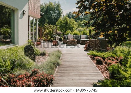 Similar – Image, Stock Photo Wooden path in a moor landscape