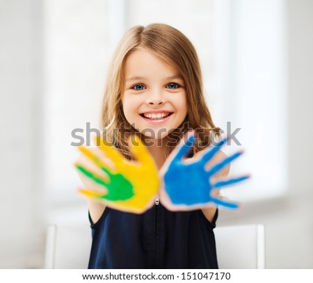 Image, Stock Photo Funny girl showing dirty hands