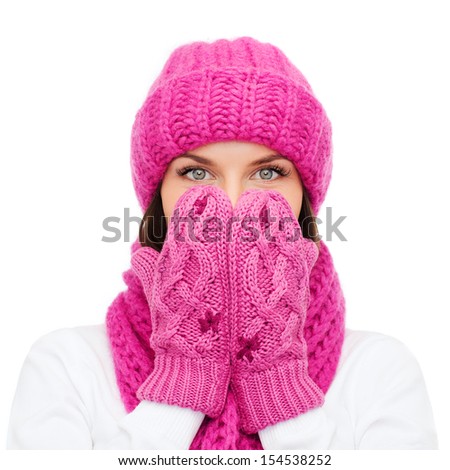 Similar – Image, Stock Photo Woman with pink scarf for cancer looking at the sea in bikini from the beach