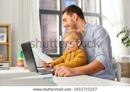Similar – Image, Stock Photo Father working on laptop while child playing on kitchen floor