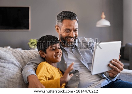 Similar – Image, Stock Photo Latin boy with Down syndrome cooking salad together