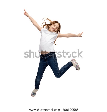 Similar – Image, Stock Photo Beautiful little girl jumping over the rope in the park on sunny day