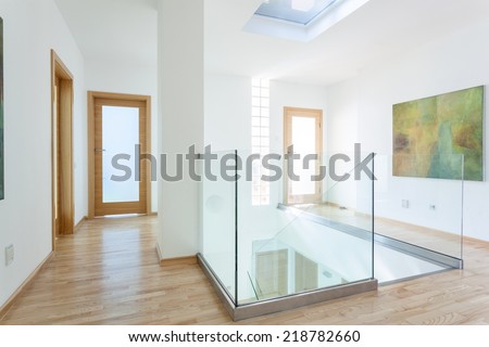 Similar – Image, Stock Photo Stairs with banister, door and ashtray in front of dirty wall