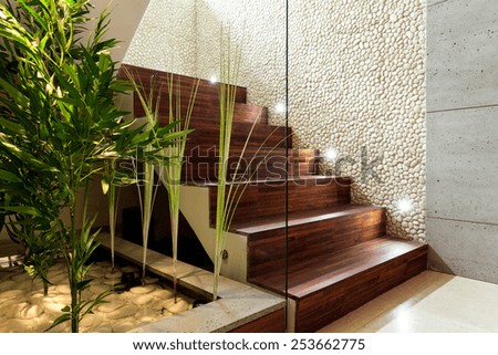 Similar – Image, Stock Photo Classic wooden staircase with wide wooden steps