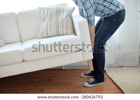 Similar – Image, Stock Photo Close-up of a moving box on the bathroom and office is