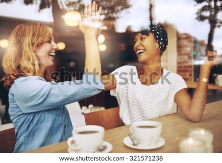 Similar – Image, Stock Photo Laughing girlfriends sitting on washing machine in house