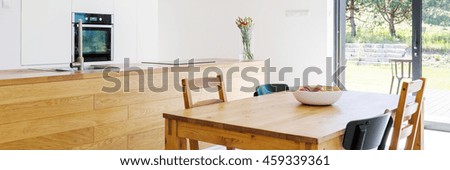 Similar – Image, Stock Photo Wooden table on spacious terrace of residential building