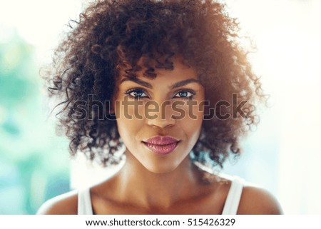 Similar – Image, Stock Photo Charming Black woman in blue trendy dress