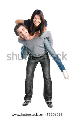 Similar – Image, Stock Photo Woman piggyback on man on street.