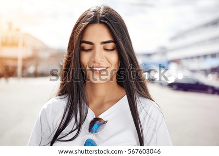 Similar – Image, Stock Photo Downcast Woman with Hair Covering Face