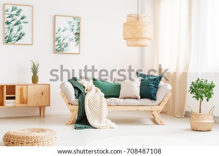 Similar – Image, Stock Photo Vintage sofa in moss green velvet with fringes stands on terracotta tiles. Coziness, old fashioned, past