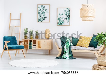 Similar – Image, Stock Photo Vintage sofa in moss green velvet with fringes stands on terracotta tiles. Coziness, old fashioned, past