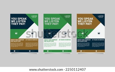 Law Firm and Legal Services Flyer. Lawyer service poster leaflet template.