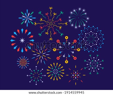 Festive fireworks on a night background. Colorful bright fireworks in the night sky. Celebration fireworks. Background for festive design, party. Pyrotechnics firecracker background