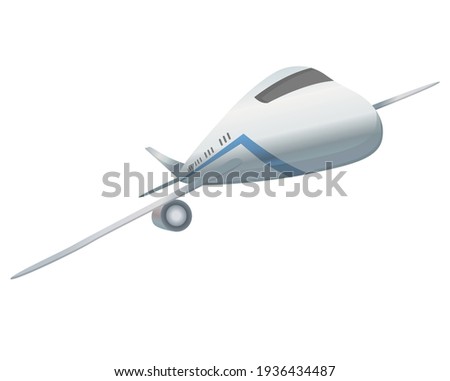 Flying airplane or airliner. Aircraft transport. Passenger flight jet airplane, aviation vehicle. Civil aircraft journey and aviation symbol. Wing flight transport