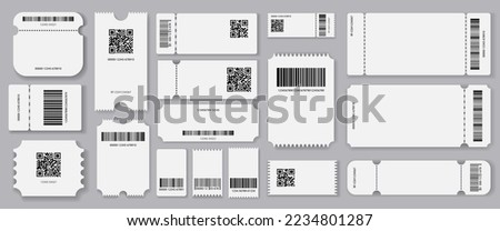 Empty tickets template. Set blank concert ticket, lottery coupons. Event coupon or cinema movie theater cards. Festival or circus paper empty flyers. Vector isolated illustration