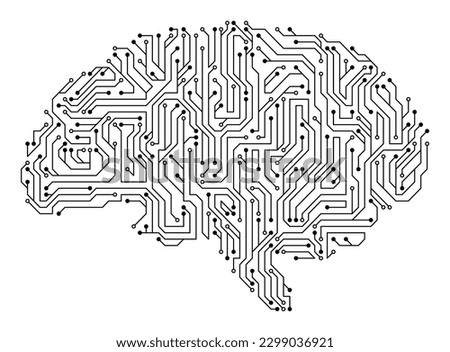 Brain with circuit board texture. Digital concept. Circuit board computer style brain. Stylized mind technology. Artificial intelligence in Brain shape