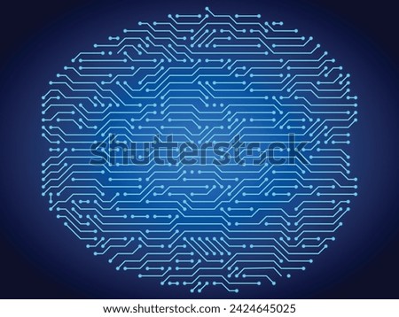 Circuit board brains. Artificial intelligence microchip, AI chip and digital brain processor vector illustration. Digital data security technology, futuristic computer system concept