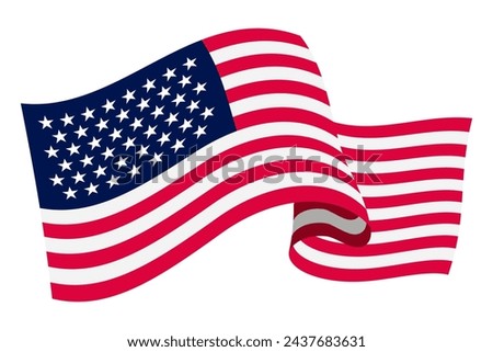 Waving flag. American flag on white background. National flag waving symbol. Banner design element