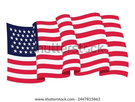 Waving flag. American flag on white background. National flag waving symbol. Banner design element