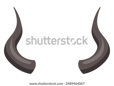 Horns. Hunting trophy. Vector horned wild animal. Pairs of antlers. Vector illustration of hunted animal, wildlife decoration concept
