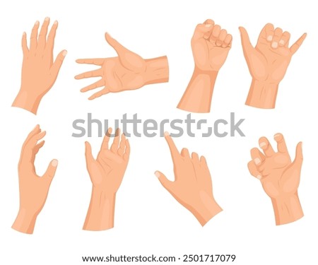 Hands normal skin icon set. Not required medicine cure or treatment. No need first emergency help for human hand trauma