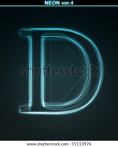 Glowing Neon Font. Shiny Letter D On Black Background. Stock Photo ...