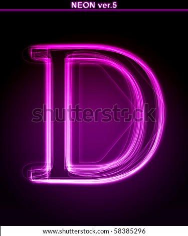 Glowing Neon Letter On Black Background. Letter D. (Full Font In ...