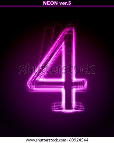 Glowing Neon Number On Black Background. Letter 4. (Full Font In ...