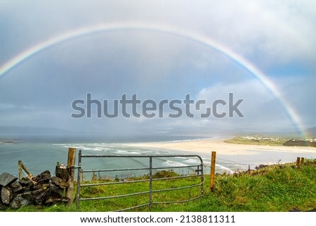 Amazing rainbow above Narin Strand by Portnoo in County Donegal Ireland Stok fotoğraf © 