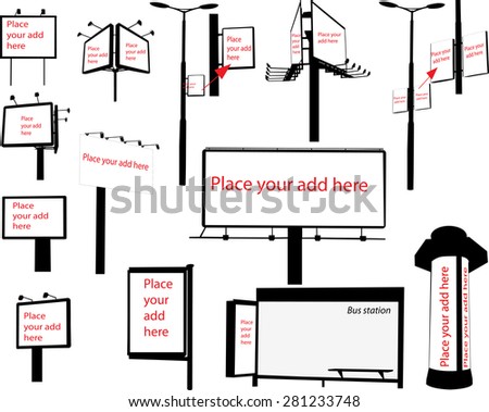 Billboard city light column air screen vector silhouette