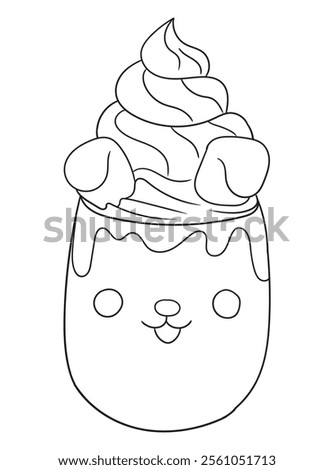 Fun and intricate line art of an ice cream dessert with scoops, cones, and decorations. Excellent for coloring books, art projects, and creative designs.