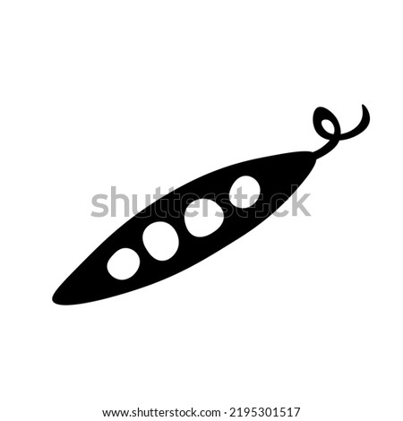 Pea pod silhouette vector illustration. Simple black Seed Pea Pod Logo Template Design symbol icon for food, product, market, package, menu, eco, farm, canned, 
frozen peas, vegetables