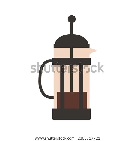 Coffee French press vector. Flat style coffee press illustration. Coffee maker icon, symbol, emblem for coffee shop, cafeteria, cafes