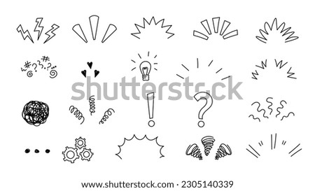Emotions doodle set. Vector cartoon character expression signs. Hand drawn emoticon effects design elements. Line art style emotion symbols