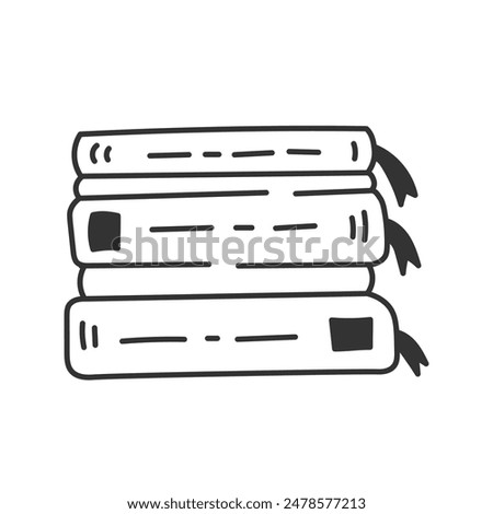 Stack of books with bookmarks Doodle Icon. Hand drawn Literature Library Reading Learning Education Studying line Symbol. Isolated outline vector illustration. 