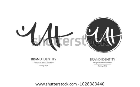 Luxury brand line logo with uppercase M, U, A and H or lowercase t letters combination. Classic style branding templates. Business cards and used seamless patterns included Stock fotó © 