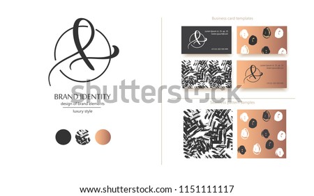 Luxury brand line logo with calligraphic uppercase A or lowercase f, l, e letter combination in a circle. Classic style branding templates. Business cards and used seamless patterns included Stock fotó © 