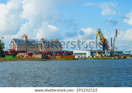 KALININGRAD, ROSSIA - JULY 25, 2009: sea commercial port is largest port complex in the region, in terms of volume of carried out works and maintenance and services provided therein to cargo owners