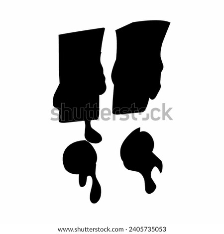 Silhouette of two exclamation marks. Sign design on white background. Image of melting liquid