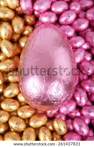 Lots and lots of pink and gold Easter eggs with Big Pink Easter Egg