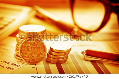 Business documents with Australian Coins