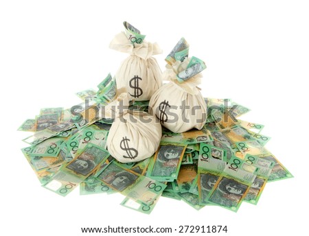 Australian Money - Aussie currency with bags of money