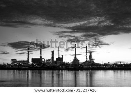 Oil refinery at twilight,Chao Phraya river, dark style.