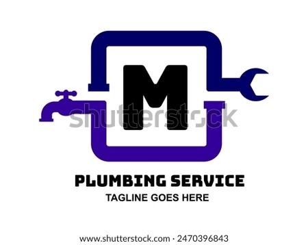 Plumbing logo design for plumber company. Plumbing M Letter Logo. Plumbing service logo. letter M water faucet logo