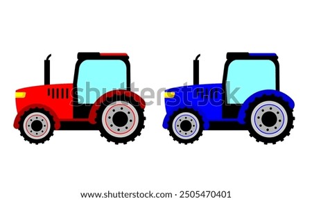 Blue Tractor and Red Tractor vector illustration cartoon style for education or many purpose. Farm Transportation Vehicle Tractor Printable