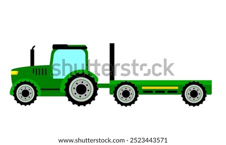 green tractor clip art isolated in white background. agricultural vehicle. green tractor with empty wagon vector illustration